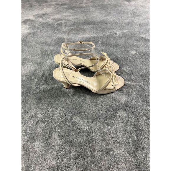 Marc Jacobs Suede Studded Heel Sandals EU 37 White Ankle Strap Made in Italy - Picture 3 of 11